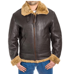 AVIATOR FAUX FUR BROWN MEN’S LEATHER JACKET
