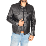 BLACK BIKER CAFE RACER MEN’S LEATHER JACKET