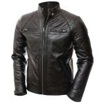 BLACK BIKER CAFE RACER STYLE LEATHER JACKET .