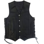 BLACK BIKER LEATHER VEST WITH SIDE LACES