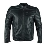 BLACK BIKER QUILTED STYLE LEATHER JACKET .