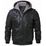 BLACK BIKER REMOVABLE HOOD GENUINE LEATHER JACKET