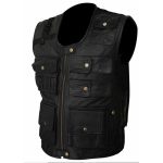 BLACK BIKER SEVEN BUTTON POCKET REAL LEATHER VEST