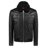 BLACK BOMBER FUR COLLAR REAL LEATHER JACKET