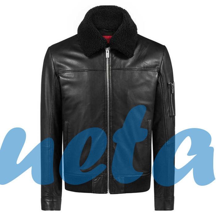 BLACK BOMBER FUR COLLAR REAL LEATHER JACKET | JACKET WORLD BLACK BOMBER FUR COLLAR REAL LEATHER JACKET - Image 1