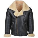 BLACK BOMBER FUR SHEARLING GENUINE LEATHER JACKET