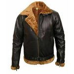 BLACK BOMBER GINGER STYLE FAUX SHEARLING LEATHER JACKET