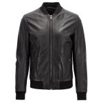 BLACK BOMBER LEATHER JACKET FOR MEN