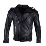 BLACK BRANDO BIKER LEATHER JACKET .