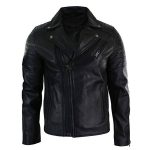 BLACK BRANDO BIKER LEATHER JACKET .
