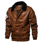 BLACK FUR COLLAR AVIATOR BROWN JACKET