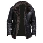 BLACK FUR COLLAR BOMBER LEATHER JACKET