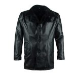 BLACK FUR SHEARLING AVIATOR LEATHER COAT