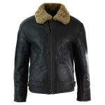 BLACK GINGER FUR COLLAR AVIATOR LEATHER JACKET