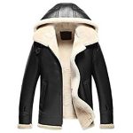 BLACK HOODED SHEEPSKIN FUR COLLAR LEATHER JACKET