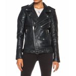 BLACK LEATHER BIKER JACKET FOR WOMEN