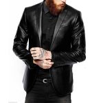 BLACK LEATHER BLAZER FOR MEN