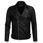 BLACK MEN’S BIKER LEATHER JACKET CROSS ZIPPER