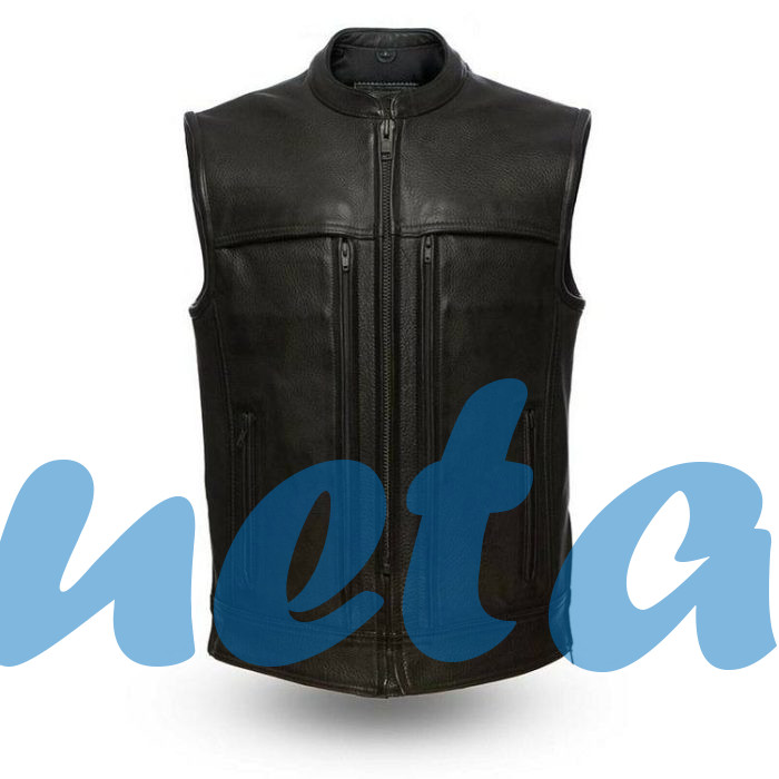 BLACK TRIPLE ZIP LEATHER VEST | JACKET WORLD BLACK TRIPLE ZIP LEATHER VEST - Image 1