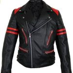 BRANDO MDM RETRO RED LEATHER JACKET FOR MEN