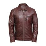 BROWN BIKER DISTRESSED LEATHER JACKET