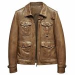 BROWN BIKER FOUR POCKET SHEEPSKIN LEATHER JACKET
