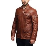 BROWN BIKER GENUINE LEATHER JACKET