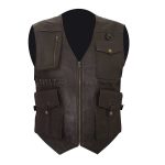 BROWN BIKER GENUINE SHEEPSKIN LEATHER VEST