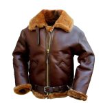 BROWN BOMBER SINGLE BELTED LEATHER JACKET