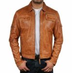 BROWN DISTRESSED CAFE RACER LEATHER JACKET