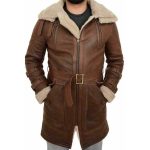 BROWN FAUX FUR LONG TRENCH LEATHER COAT