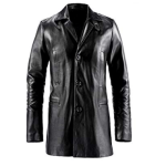 BUTTON TRENCH MEN’S BLACK LEATHER COAT