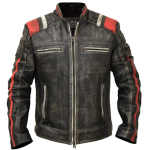CAFE RACER DISTRESSED BLACK LEATHER JACKET
