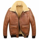CAMEL BROWN AVIATOR FAUX SHEARLING LEATHER JACKET