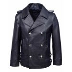 CLASSIC BLACK GENUINE SHEEPSKIN LEATHER COAT