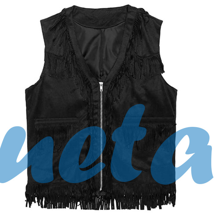 COWBOY BLACK FRINGES GENUINE LEATHER VEST | JACKET WORLD COWBOY BLACK FRINGES GENUINE LEATHER VEST - Image 1