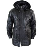 DETACHABLE HOODED MEN’S BLACK DUFFLE COAT