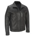 DISTRESSED BLACK BIKER SLIM FIT LEATHER JACKET