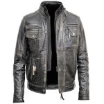 DISTRESSED BLACK CAFE RACER LEATHER JACKET