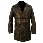 DISTRESSED BROWN GENUINE LEATHER LONG COAT