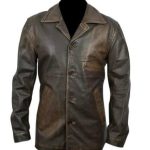 DISTRESSED BROWN MEN’S LEATHER COAT