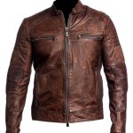 DISTRESSED CAFE RACER MEN'S BROWN LEATHER JACKET