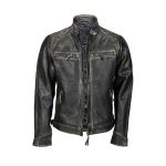 DISTRESSED QUILTED CAFE RACER LEATHER JACKET