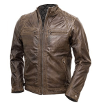 DISTRESSED WAXED BROWN MEN'S LEATHER JACKET
