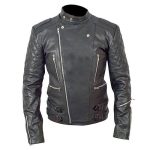 DOUBLE WAIST BELTS BLACK BIKER LEATHER JACKET