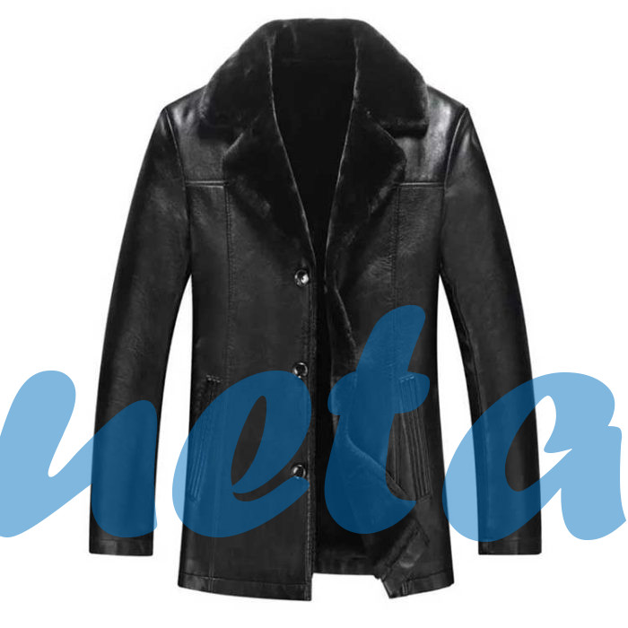 FUR AVIATOR BLACK LAPEL COLLAR REAL LEATHER COAT | JACKET WORLD FUR AVIATOR BLACK LAPEL COLLAR REAL LEATHER COAT - Image 1