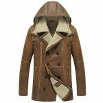 HOODED MEN’S LEATHER COAT BROWN