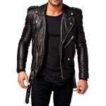 MEN BLACK MOTORCYCLE RETRO LEATHER JACKET