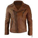 MEN BROWN BIKER SHEEPSKIN LEATHER JACKET