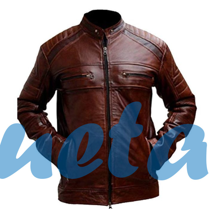 MEN BROWN BIKER VINTAGE REAL LEATHER JACKET - Image 1